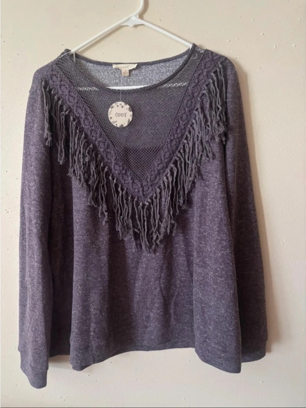 ODDY Purple Fringe V-Neck Sweater